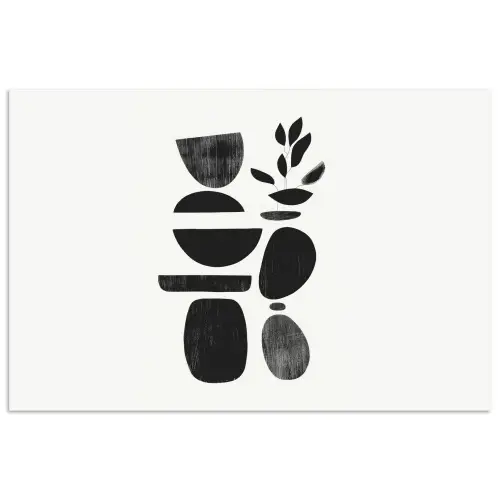 Japandi - Zwart - Abstract poster papier klein -3d