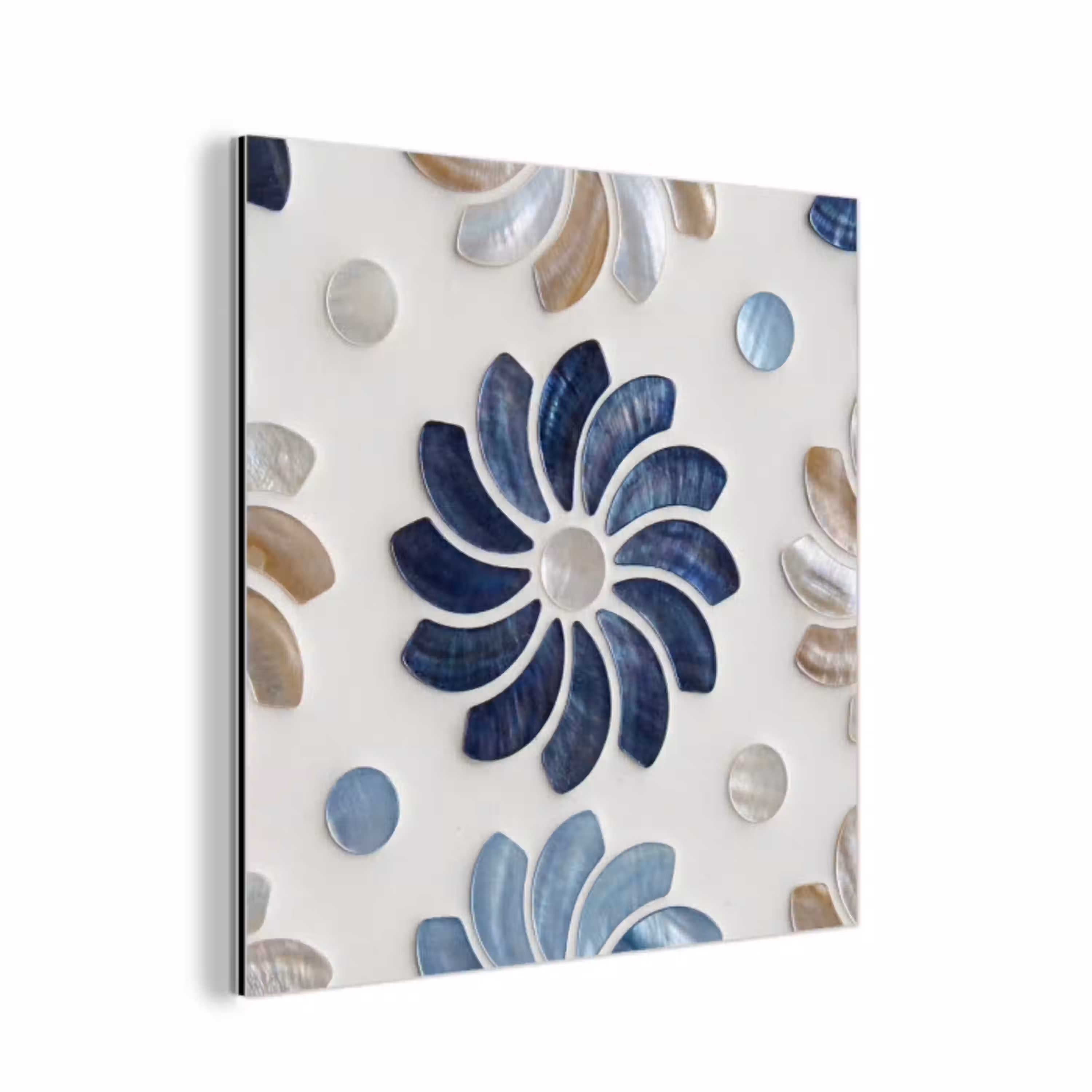Bloemen - Parelmoer - Abstract - Patroon - Blauw aluminium wit klein -3d