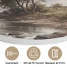 Berglandschap - Meer - Bergen - Vallei - Klassiek Akoestische PET Vilt - Rond klein -closeup_FR
