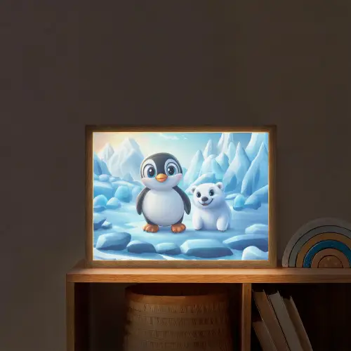 Pinguïn - IJsbeer - IJs - Sneeuw Light Box met batterij (Wandlamp kind) middel -sfeer1_kind