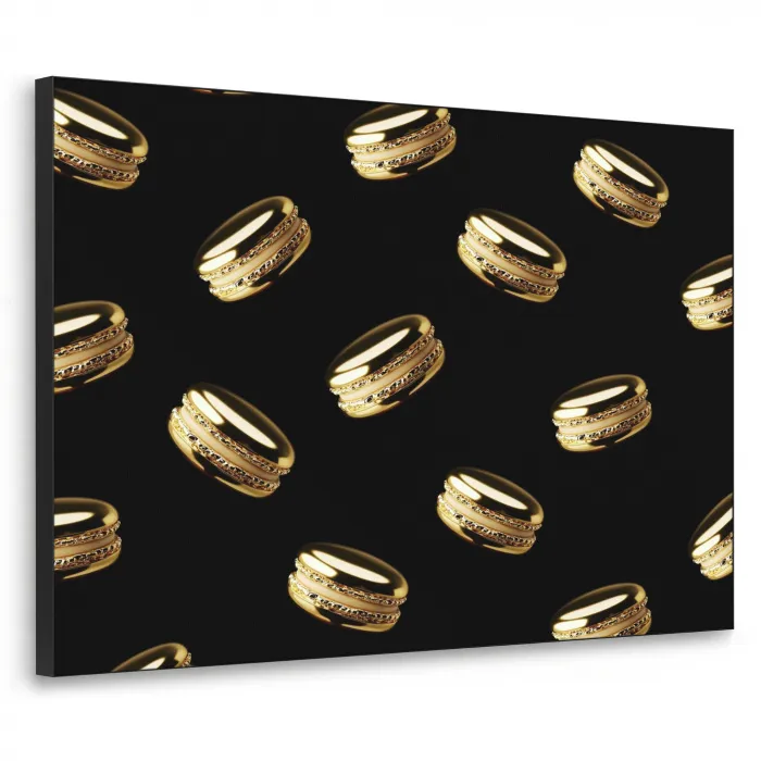 Macarons - Patroon - Goud - Zwart Textielframe zwart klein -3d