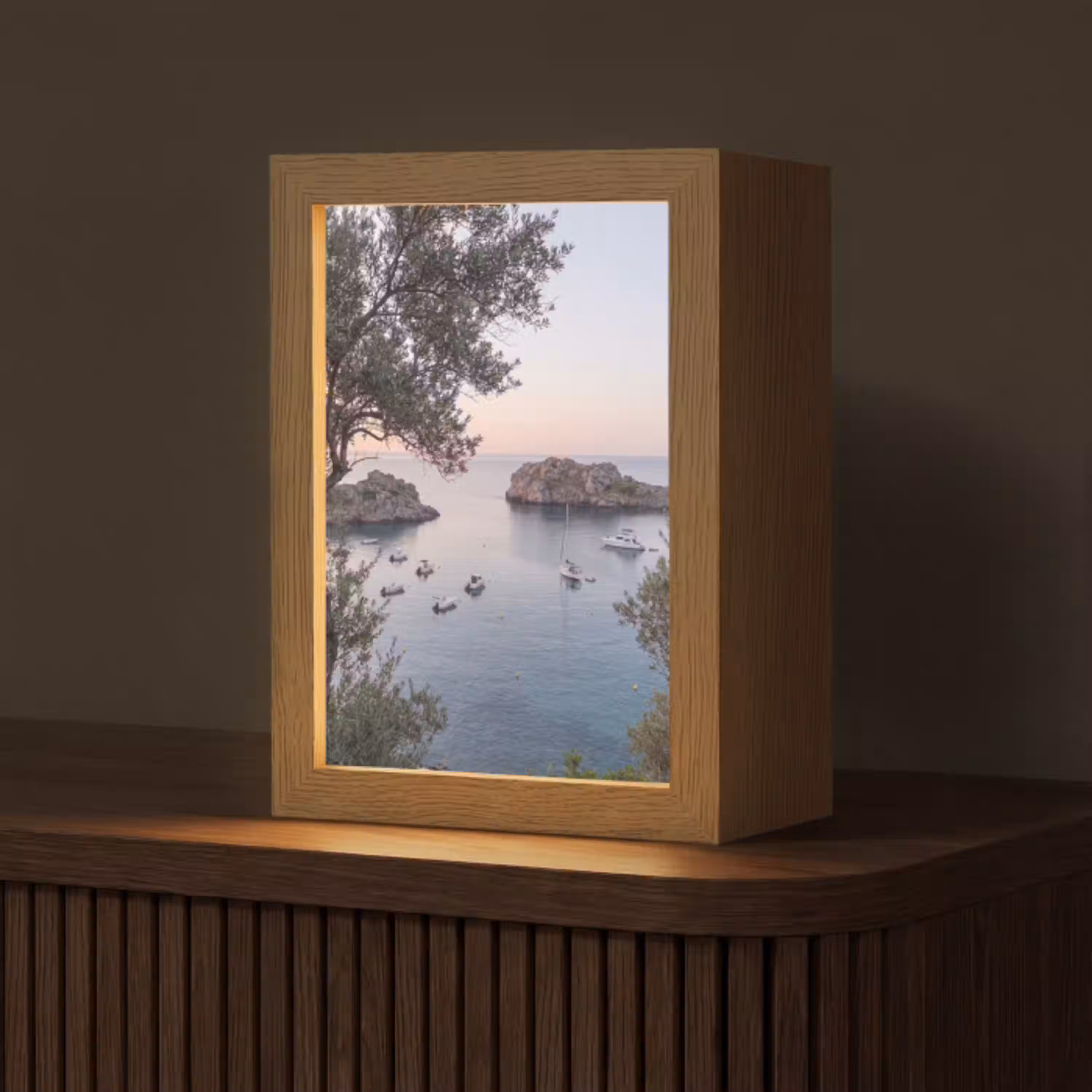 Baai - boten - zonsondergang Light Box met kabel (Tafellamp) klein -z3d_website