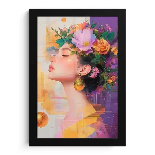 Abstract - Vrouw - Bloemenkroon - Goud fotolijst zwart zonder passe partout klein -3d
