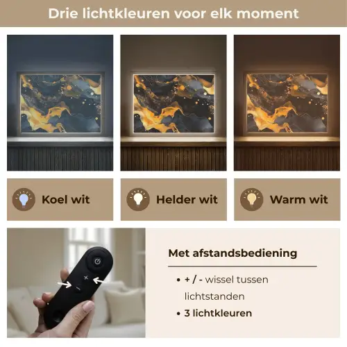 Marmer - Goud - Zwart - Abstract - Modern Light Box met batterij (Wandlamp) middel -USP_lichtkleurNL