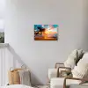 Palm - Zonsondergang - Horizon - Strand - Zee - Tropisch Tuinposter op houten frame 2 cm dik klein -sfeer1