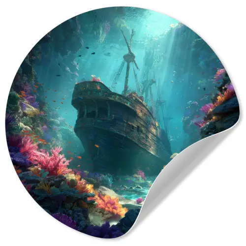 Schip - Hout - Koraalriffen - Zonlicht Wandcirkel behangsticker klein -3d