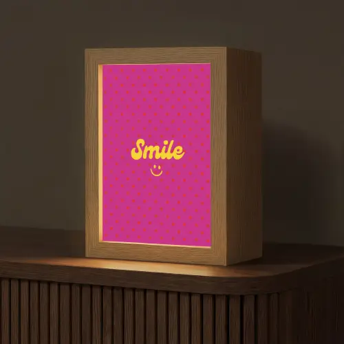 Smile - Stippen - Geel - Smiley - Roze Light Box met kabel (Tafellamp) klein -z3d_website