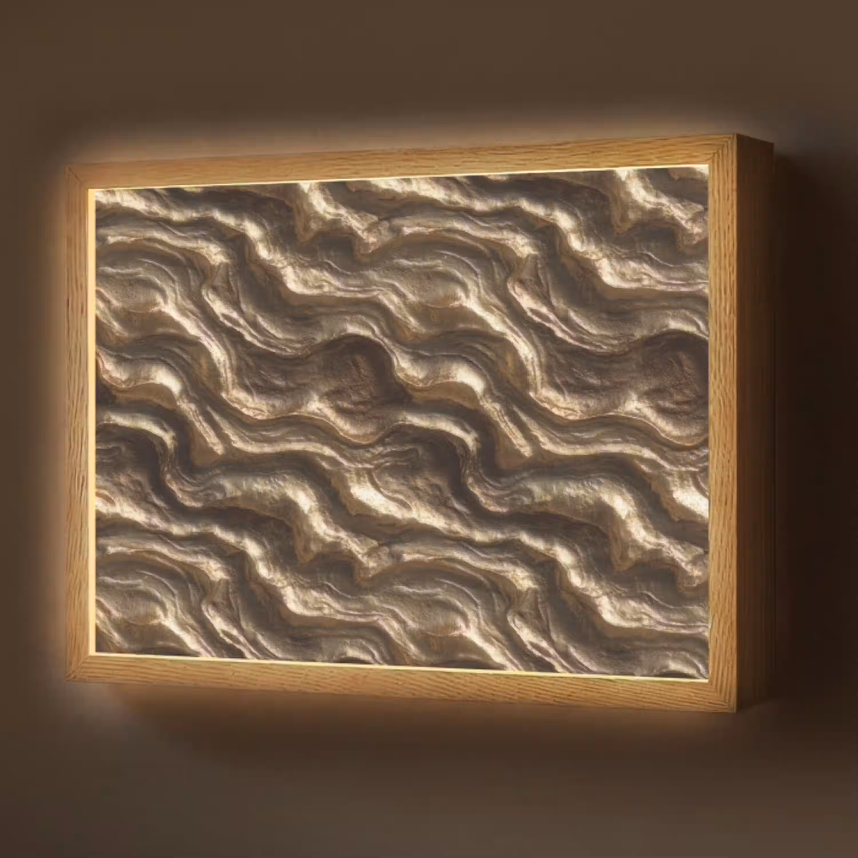 Reliëf - Golven - Abstract - Bronsgoud Light Box met batterij (Wandlamp) middel 907 -z3d_website