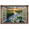 Doorkijk - Landschap - Raam - Water - Zonsondergang poster papier klein -3d