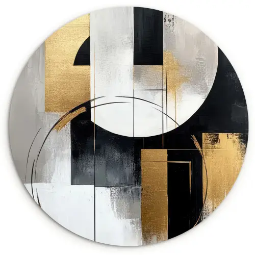 Abstract - Goud - Zilver - Vormen - Aesthetic Wandcirkel kunststof plaat 5mm dik klein -3d