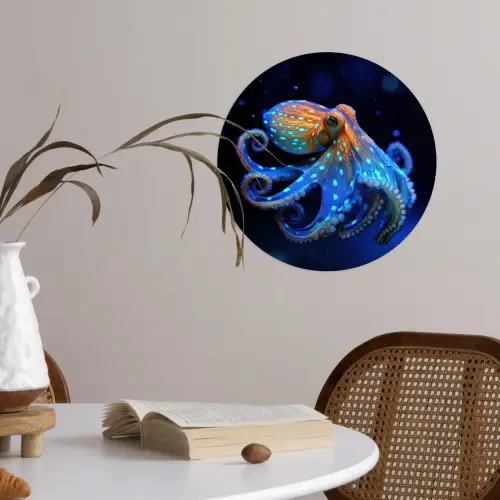 Octopus - Stippen - Blauw - Zee Wandcirkel behangsticker klein -sfeer3