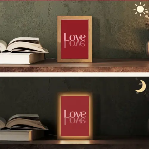 Love - Spiegeling - Rood Light Box met kabel (Tafellamp) klein -sfeer3
