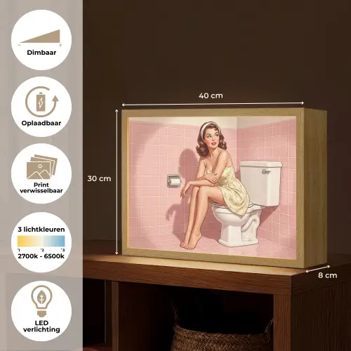 Roze - Retro - Vrouw Light Box met batterij (Wandlamp) middel -USP_websiteoverzichtNL