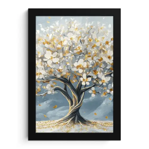 Boom - Winter - Levensboom - Modern - Goud fotolijst zwart zonder passe partout klein -3d