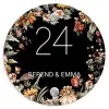 Bloemen - Zwart - Klassiek Naambord Rond klein -3d