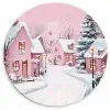 Kerstdorp - Roze - Winter - Sneeuw - Huizen Wandcirkel kunststof plaat 5mm dik klein -3d