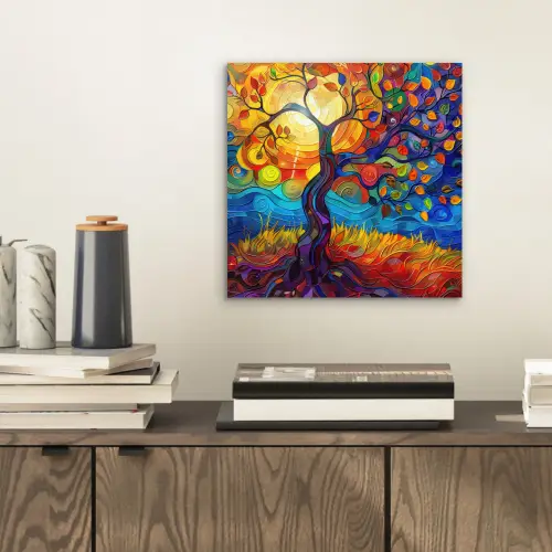 Boom - Zon - Verflook - Kleuren - Abstract aluminium wit klein -sfeer1