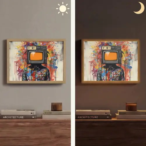 Televisie - Graffiti - Mens - Kleuren Light Box met batterij (Wandlamp) middel -sfeer3