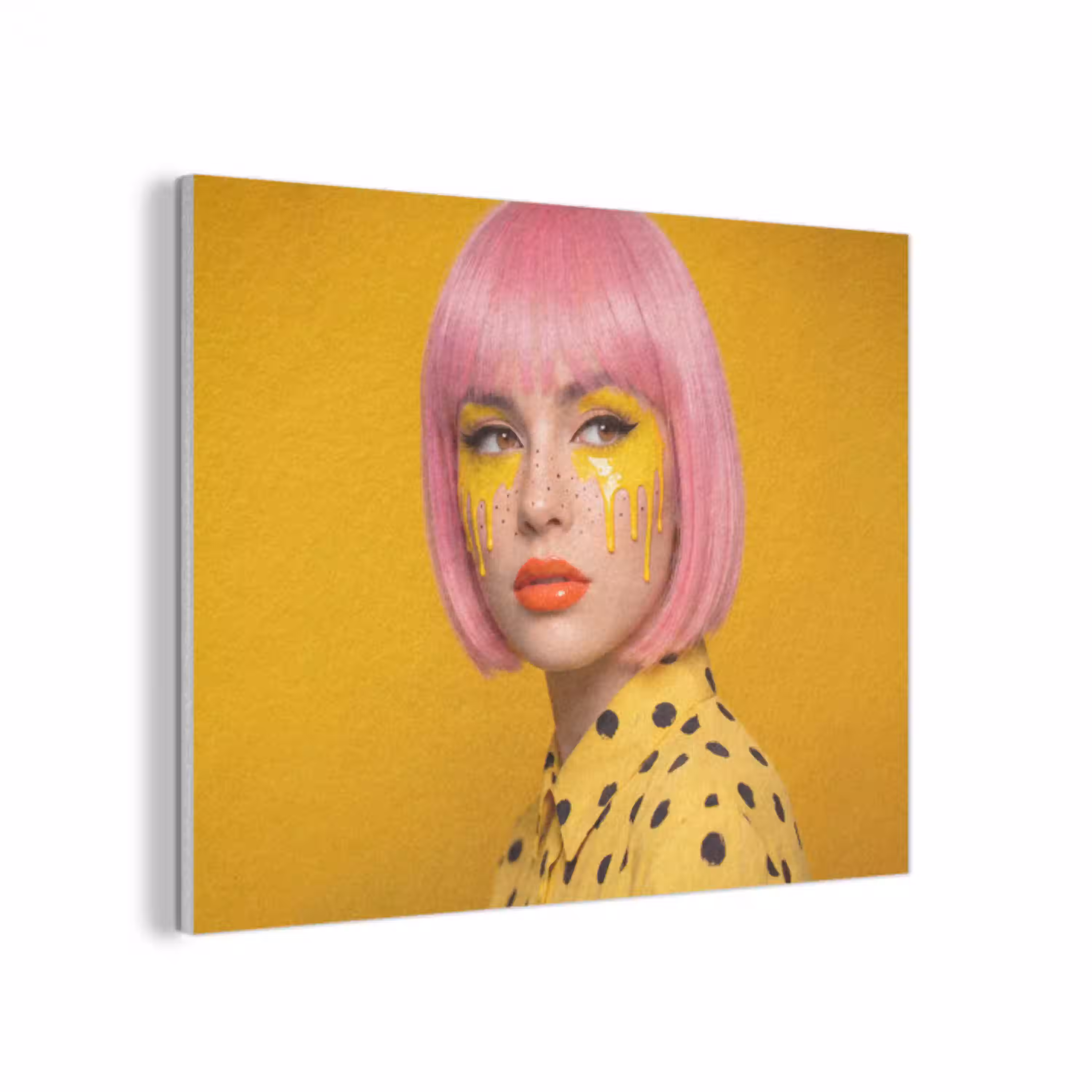 Vrouw - Portret - Abstract - Kleurrijk - Geel PET vilt klein -3d