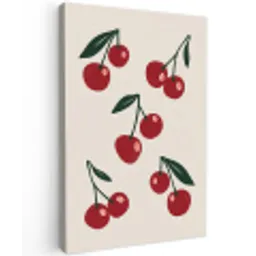 Kersen - Blaadjes - Rood Tuinposter op houten frame 2 cm dik klein -3d