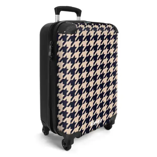 Pied-de-poule patroon in beige en donkerblauw NBS - Handbagage koffer - Kinderen Unisex middel -productfoto_3d