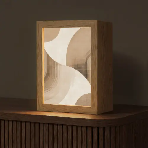 Retro - Geometrische lagen - Aardetinten Light Box met kabel (Tafellamp) klein -z3d_website