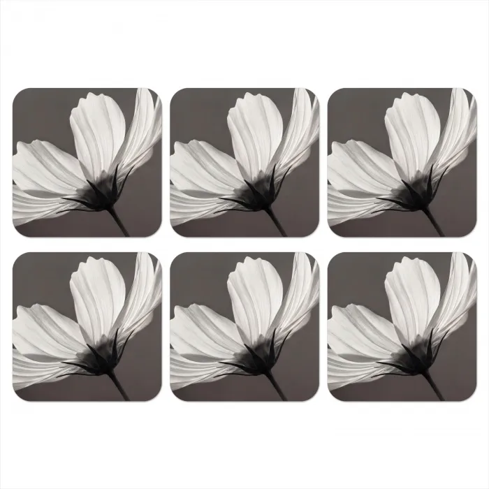 Bloem - Minimalistisch - Zwart - Wit onderzetter kurk middel -3d