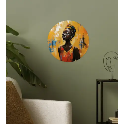 Vrouw - Ogen - Penseelstreken - Geel Wandcirkel behangsticker klein -sfeer2