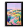 Landschap - Paars - Pastel - Huizen fotolijst zwart zonder passe partout klein -3d