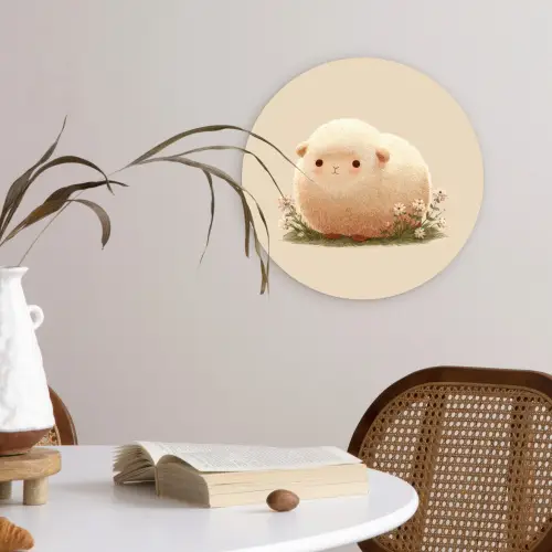 Schaap - Beige - Bloemen Wandcirkel plexiglas klein -sfeer4