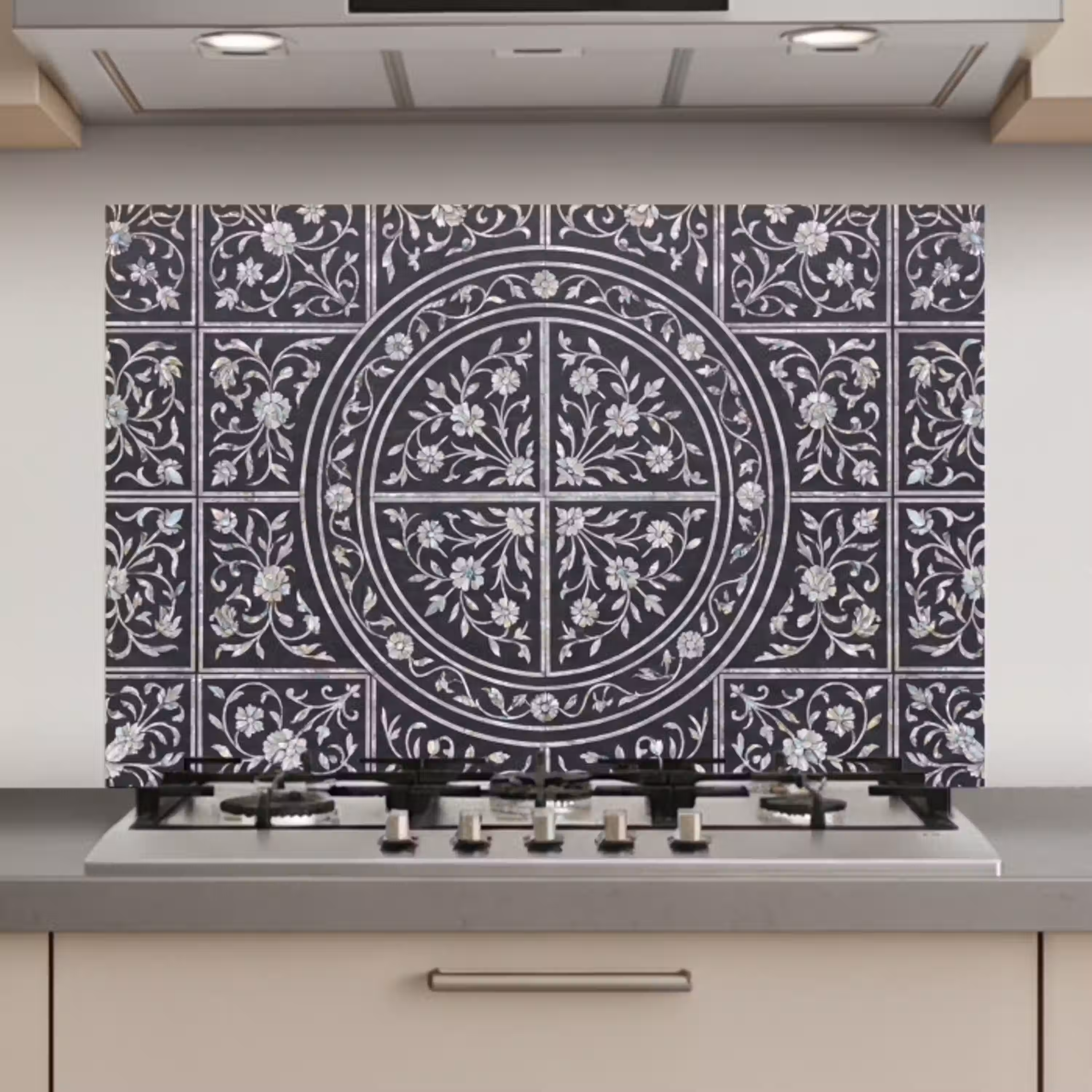 Patroon - Bloemmotief - Decoratie - Klassiek - Zwart keuken achterwand spatscherm klein -3d_website