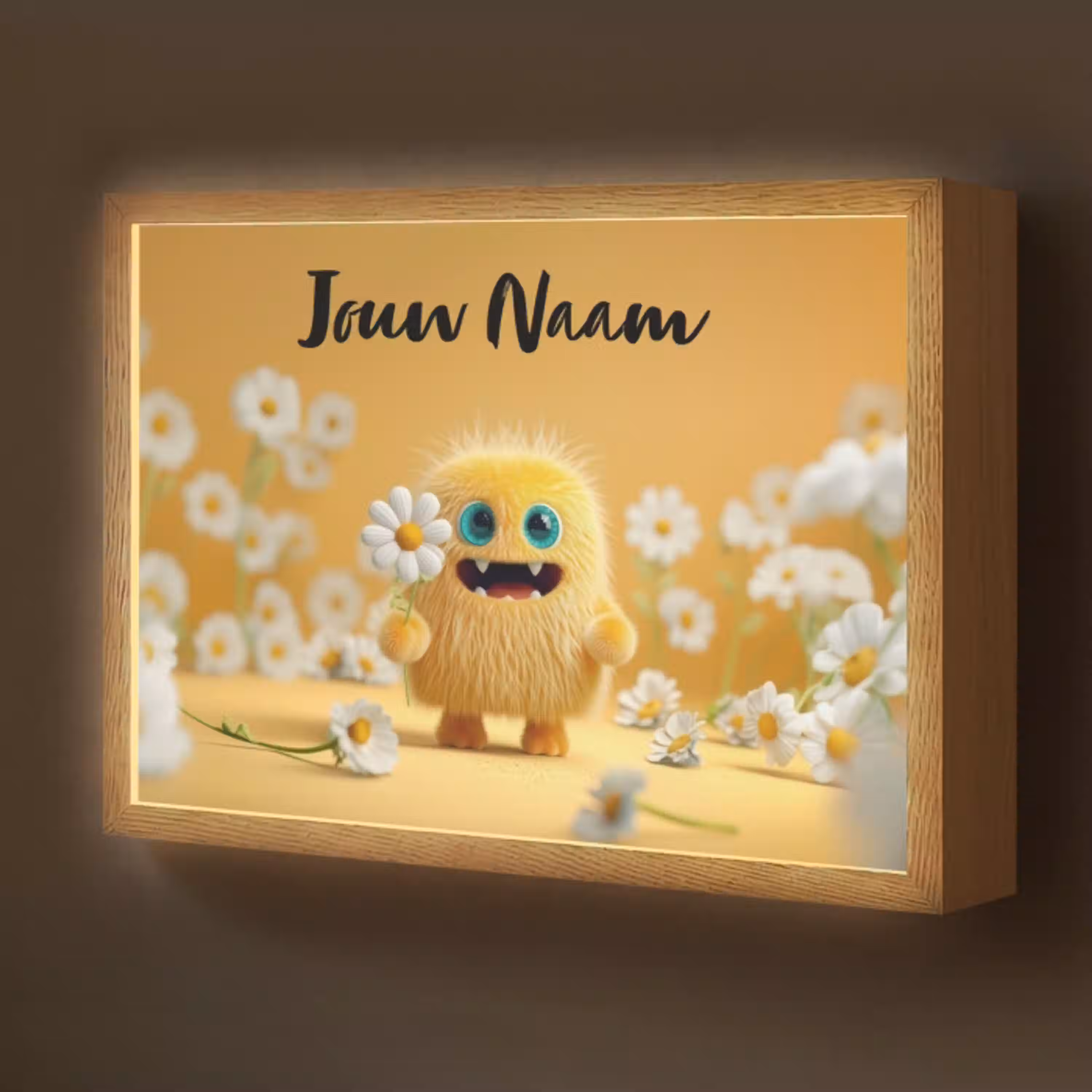 Monster - Geel - Madeliefjes Light Box met batterij (Wandlamp kind) middel -z3d_website
