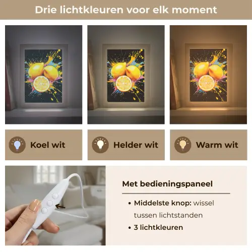 Citroen - Graffiti - Kleurrijk - Verf - Modern Light Box met kabel (Tafellamp) klein -USP_lichtkleurNL