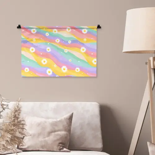 Madeliefjes - Kleurrijk - Pastel - Vrolijk Wandkleed katoen klein -sfeer4