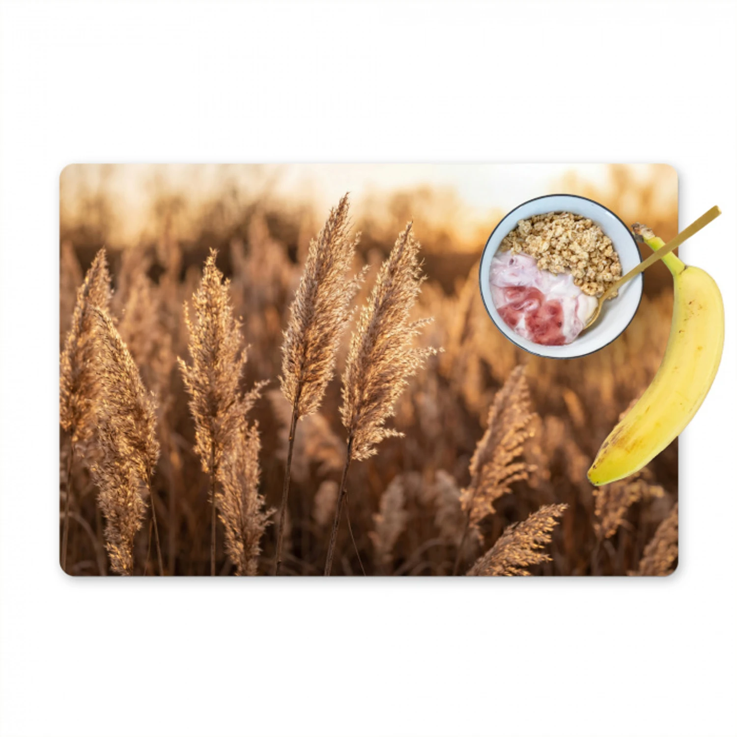 Rietpluimen - Gras - Zonsondergang - Goud - Serene Placemat vinyl groot -zzzproduct_Kitchenyeah-website