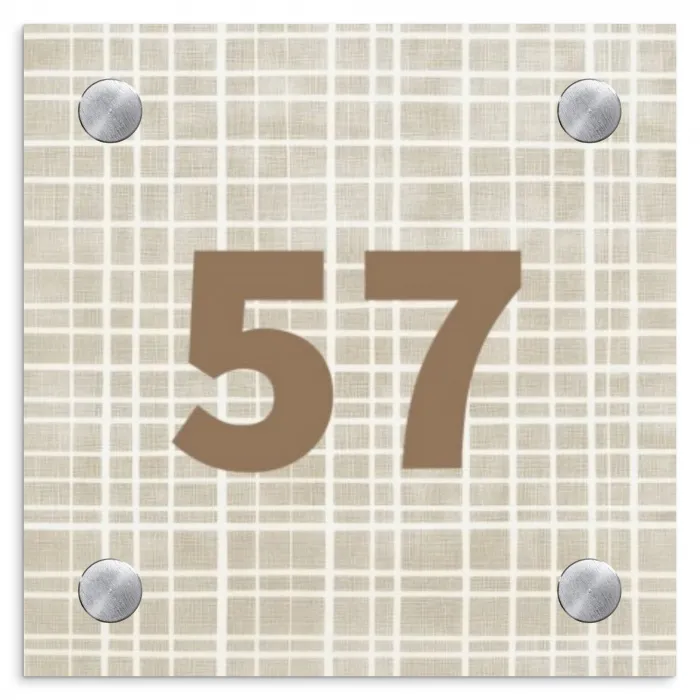 Beige raster - Traditioneel Naambord Vierkant klein -3d