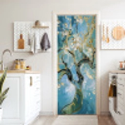 Amandelbloesem boom - Blauw - Abstract deurposter klein -sfeer5