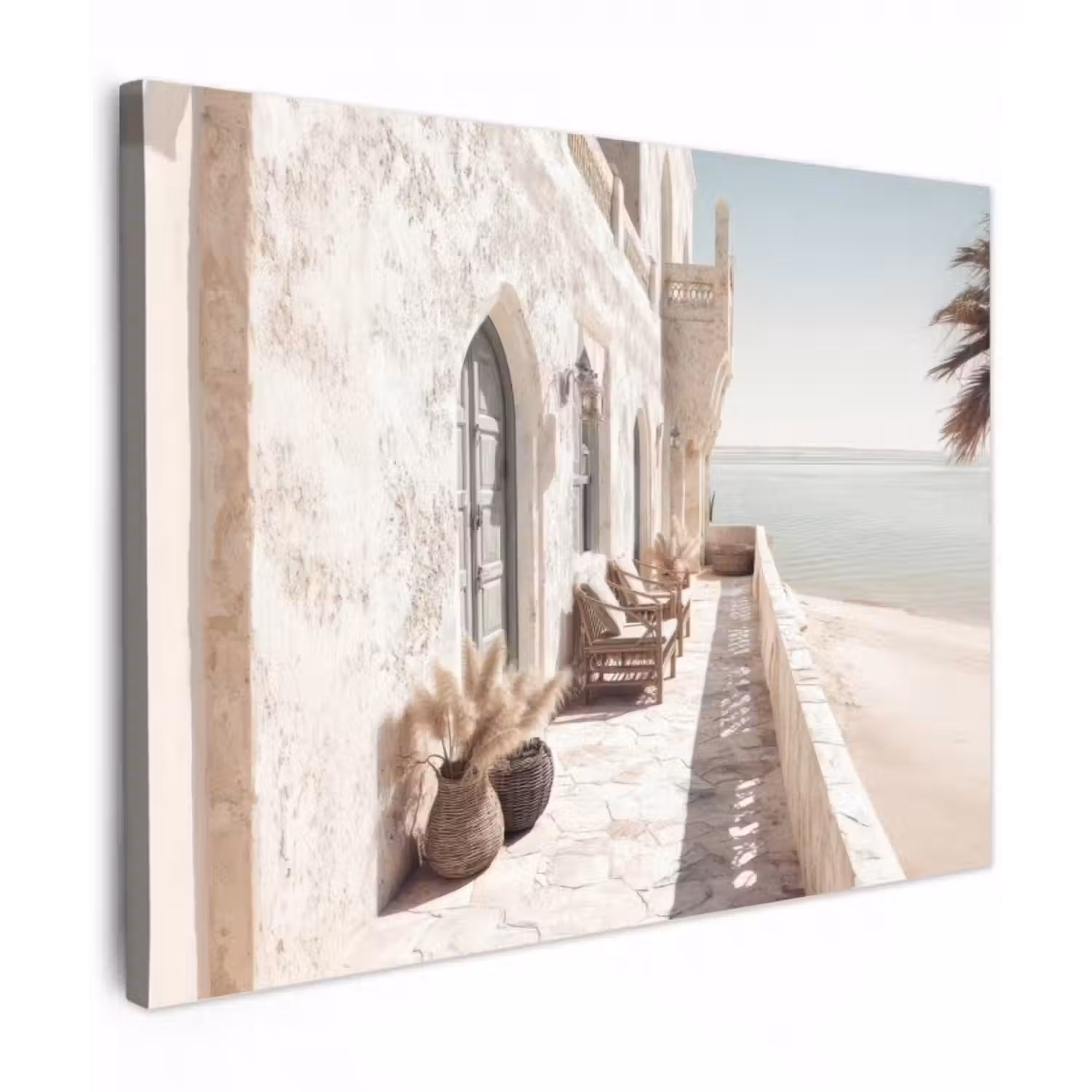 Leinwandbild - Terrasse - Stühle - Strand - Beige