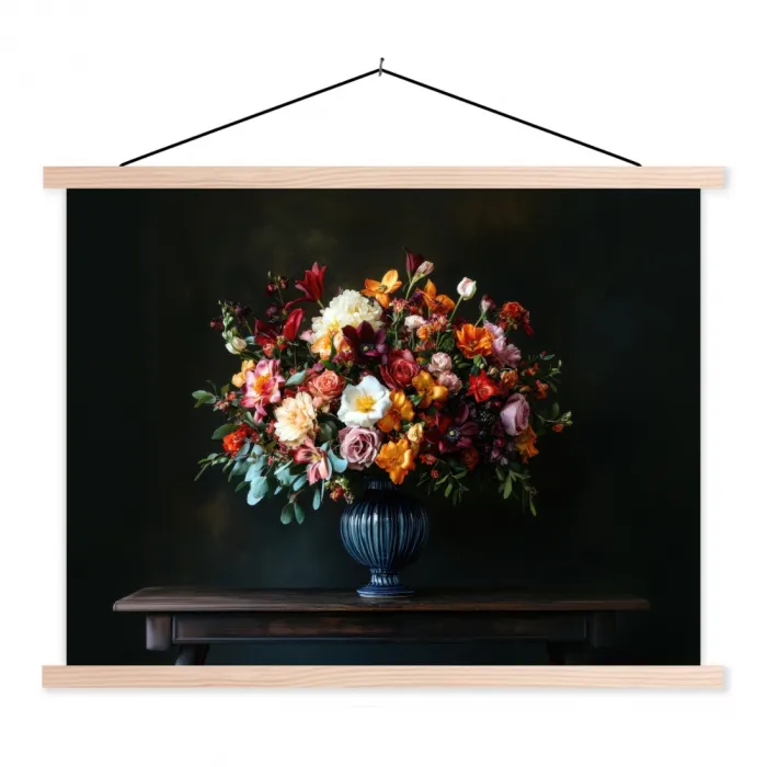 Groot - Bloemen - Vaas - Boeket textielposter latten blank klein -3d