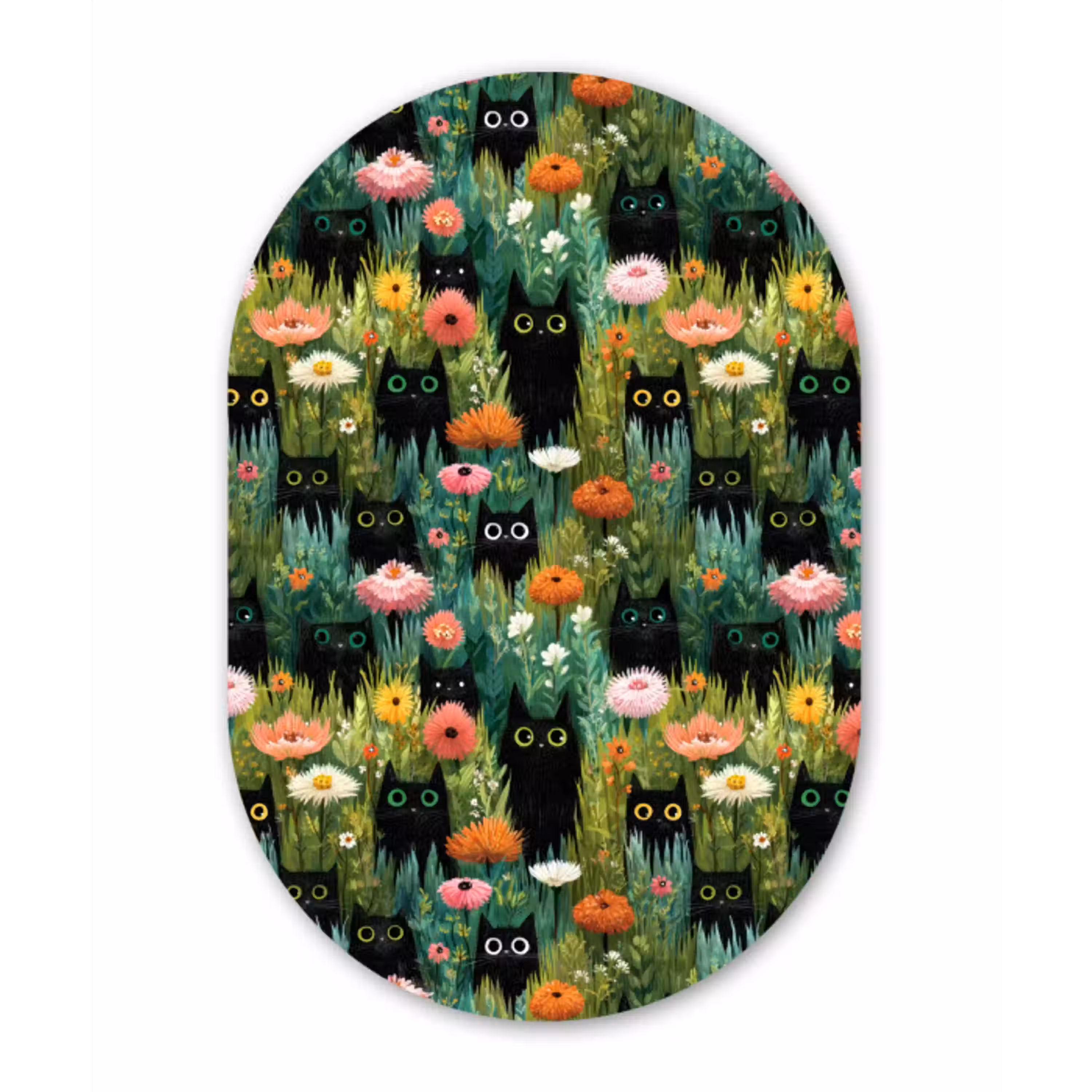 Katten - Bloemen - Kleurrijk Wandcirkel Ovaal Aluminium middel 839 -3d