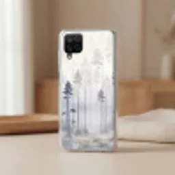 Bos - Bomen - Mist - Natuur - Illustratie - Grijs Telefoonhoesje Samsung Galaxy A12 klein -sfeer2