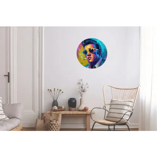 Portret - Sigaret - Kleurrijk - Bril Wandcirkel aluminium klein -woonkamer
