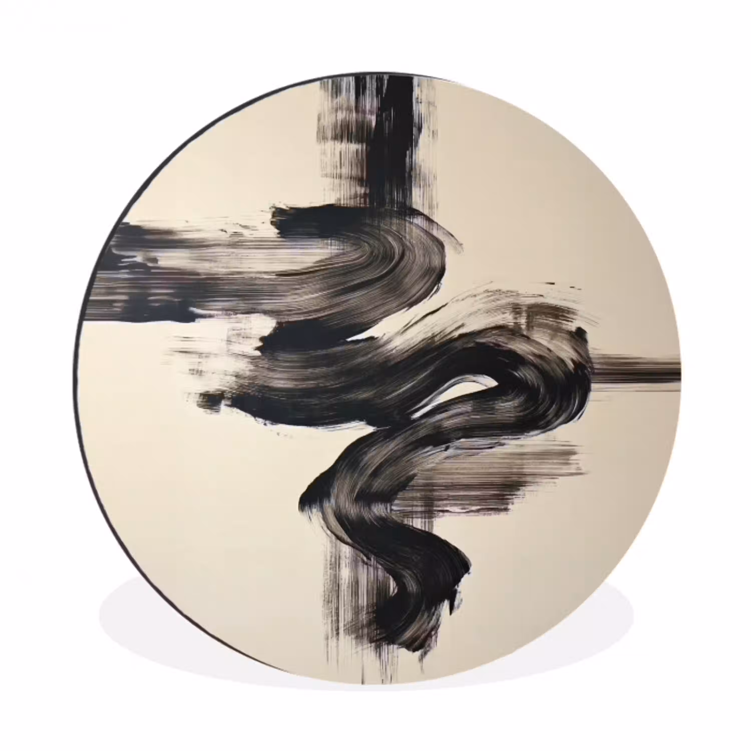 Golven - Penseelstreken - Beige - Minimalistisch Wandcirkel aluminium klein -3d