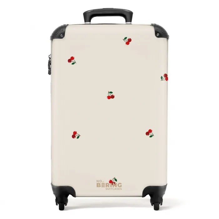 Beige achtergrond met patroon van kleine kersen NBS - Handbagage koffer - Unisex middel -productfoto_recht