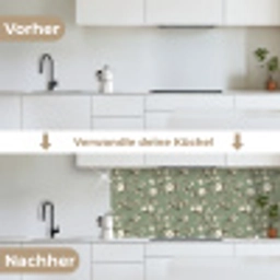 Botanisch - Vogels - Groen keuken achterwand 2 middel 871 -voor-na_DE