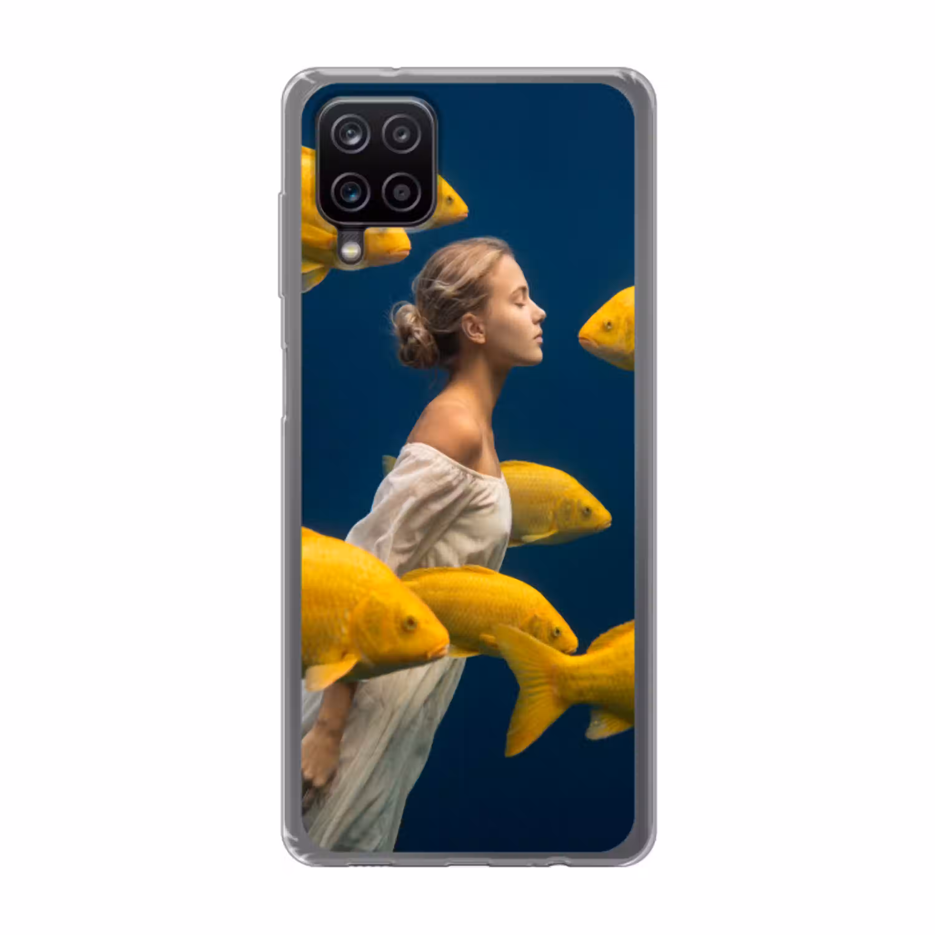 Vrouw - Vis - Water - Natuur - Geel Telefoonhoesje Samsung Galaxy A12 klein -3d