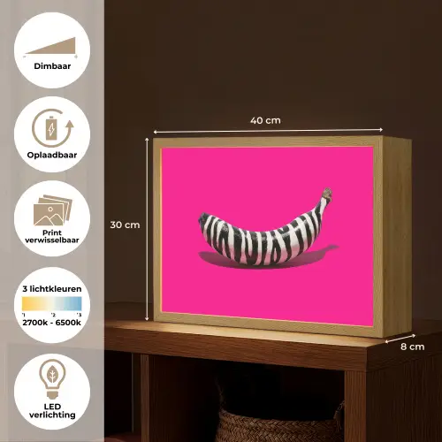 Banaan - Zebraprint - Roze Light Box met batterij (Wandlamp) middel -USP_websiteoverzichtNL