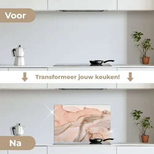 Marmer - Roze - Rosé keuken achterwand spatscherm klein -voor_na_NL