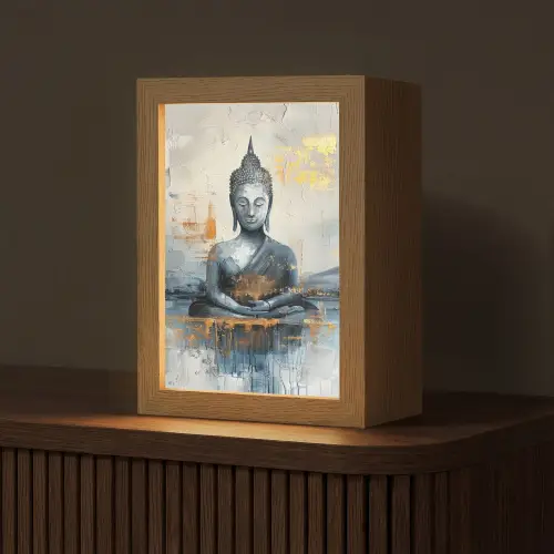 Buddha - Goud - Abstract - Modern Light Box met kabel (Tafellamp) klein -z3d_website