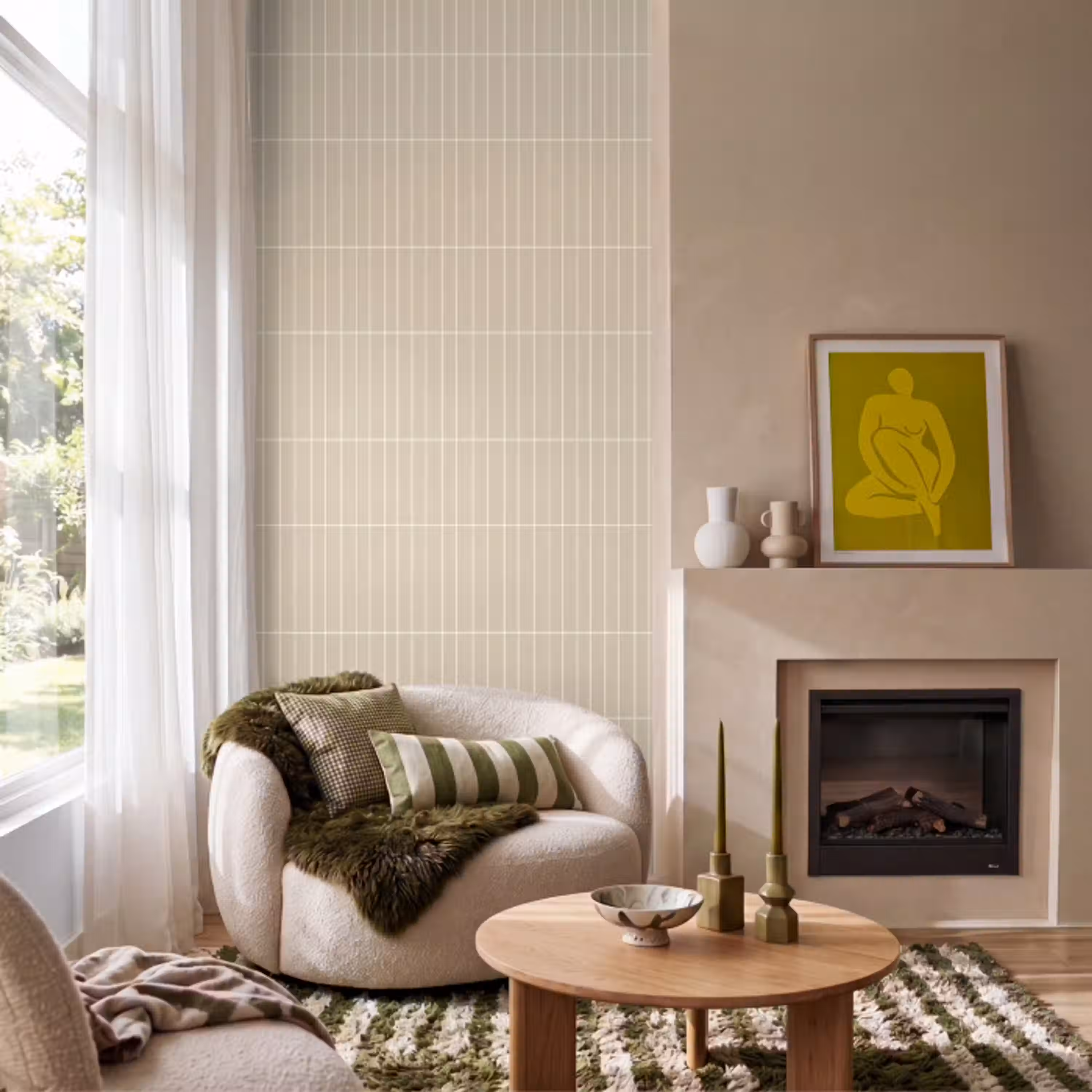 Verticaal - Wandtegel - Crème - Beige Behang Vlies klein 1076 -sfeer2